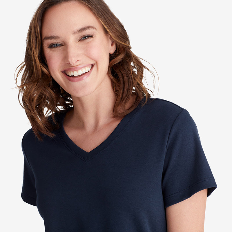Pima Cotton Women's Cropped Pajama Set - Navy, L