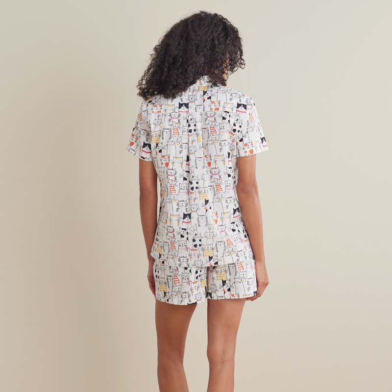 Printed Poplin Women's Shorts Set - Kittie Party, XXL