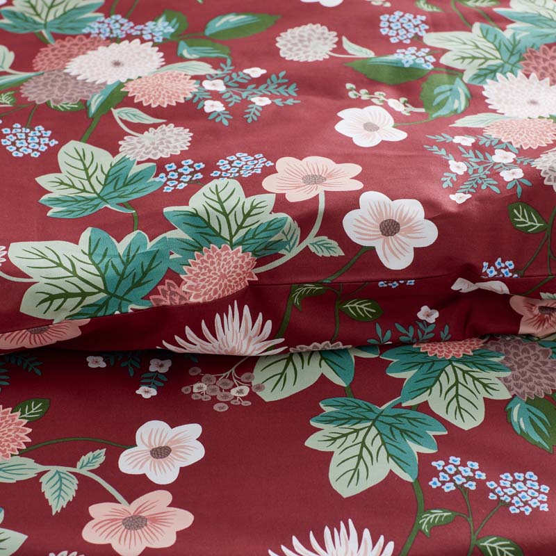 Dahlia Classic Cool Cotton Percale Duvet Cover - Dark Red, Full/Queen