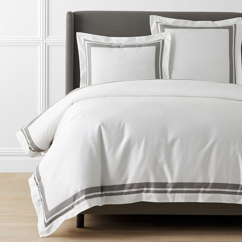 Double Border Premium Smooth Supima® Cotton Wrinkle-Free Sateen Duvet Cover - Silver, Full/Queen