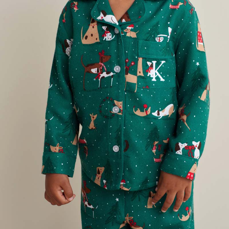 Family Flannel Kid's Button-Down Pajama Set - Holiday Pups, 12