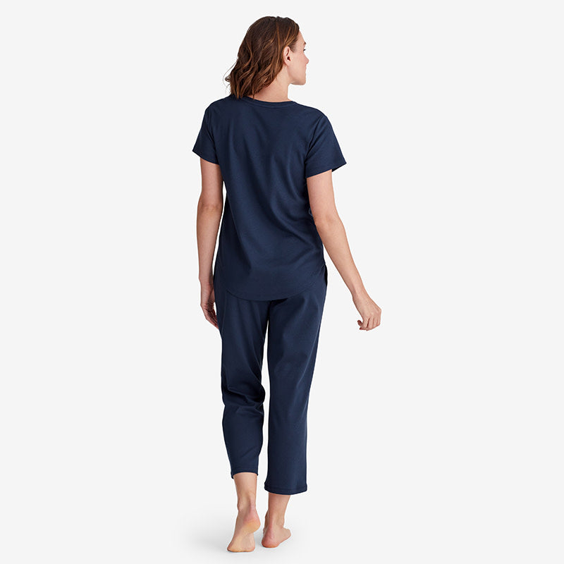 Pima Cotton Women's Cropped Pajama Set - Navy, M
