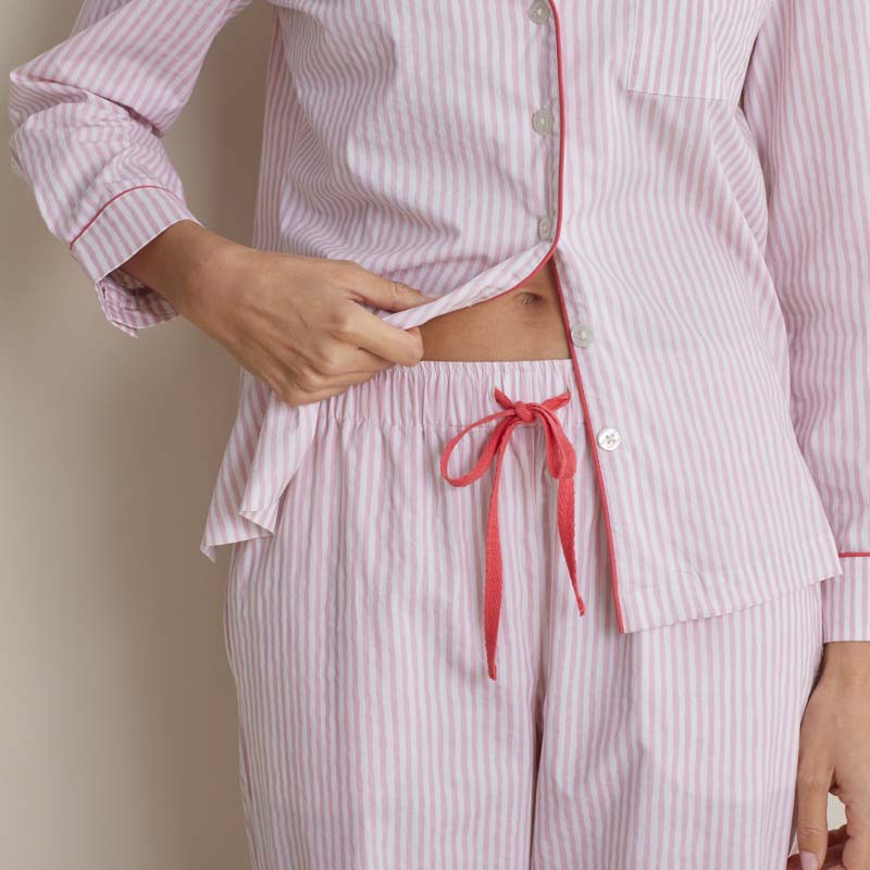 Printed Poplin Women's Button-Down Pajama Set - Blush Stripe, S