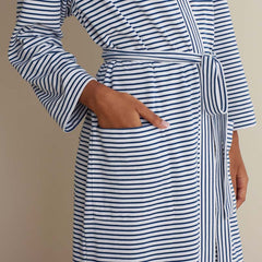 Yarn-Dyed Stripe Pima Cotton Women's Kimono Robe - Navy/White, S