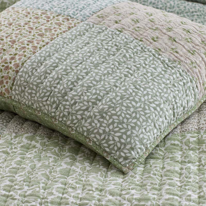 Megara Patchwork Quilted Sham - Green, Standard