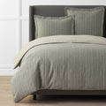Tailored Stripes Premium Breathable Washed Linen Cotton Reversible Duvet Cover - Wide Stripe Dark Olive, King/Cal. King