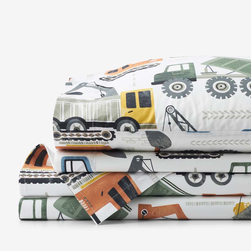 Construction Builders Classic Cool Organic Cotton Percale Bed Sheet Set - White Multi, Twin