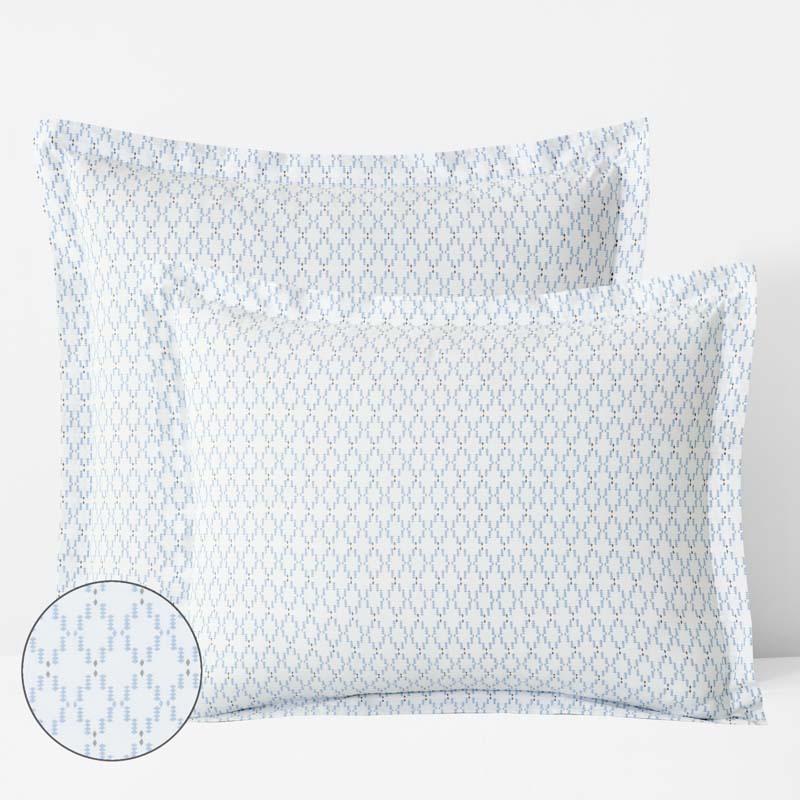 Feliciana Geo Garment Washed Cotton Percale Sham - Blue Multi, Euro