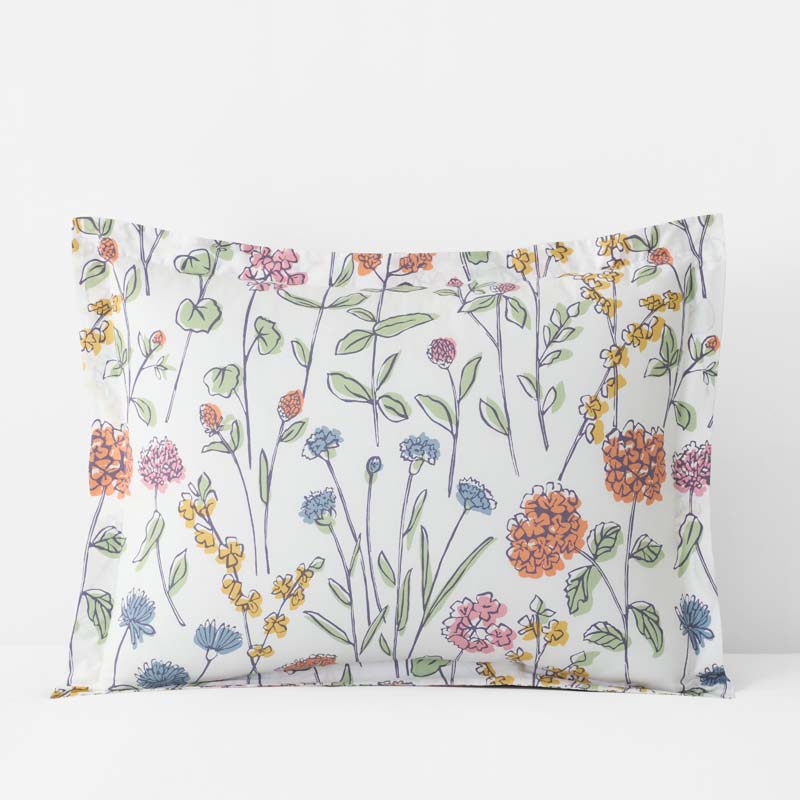 Garden Mirage Classic Cool Cotton Percale Sham - White Multi, Standard