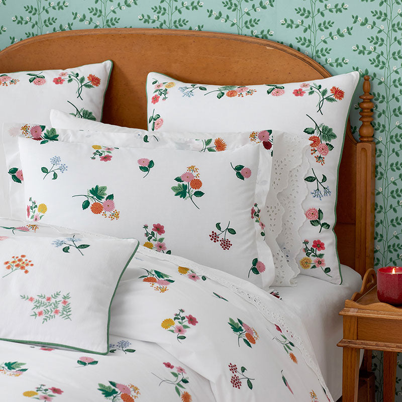 Ditsy Dahlia Classic Cool Cotton Percale Duvet Cover - White Multi, Full/Queen