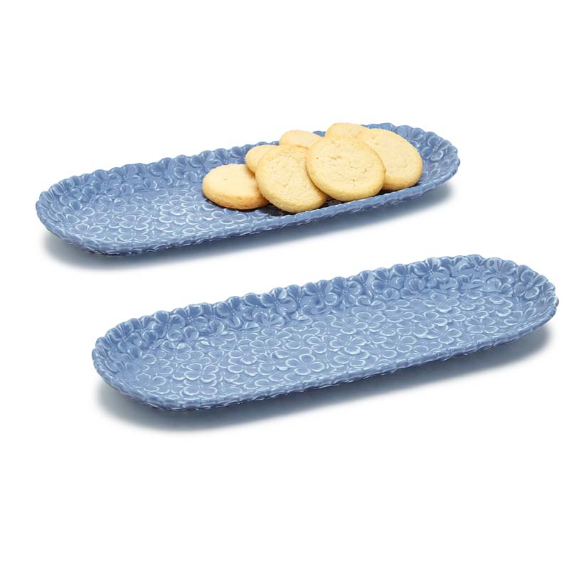 Hydrangea Serving Platters, Set of 2 - Blue