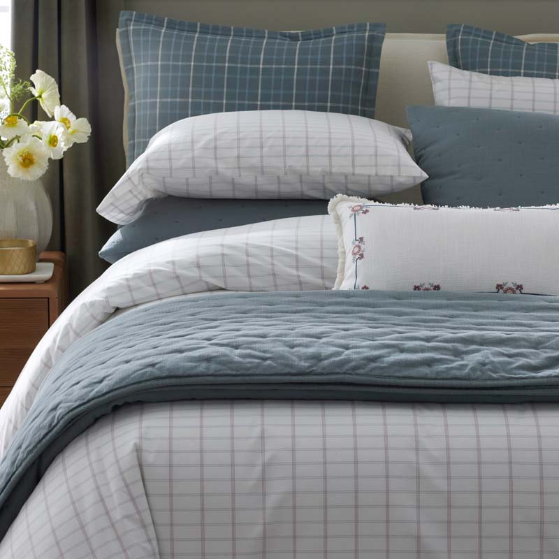 Yarn-Dyed Plaid Garment Washed Cotton Percale Comforter Set - Ivory Multi, Twin/Twin XL