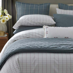 Yarn-Dyed Plaid Garment Washed Cotton Percale Comforter Set - Ivory Multi, Full/Queen