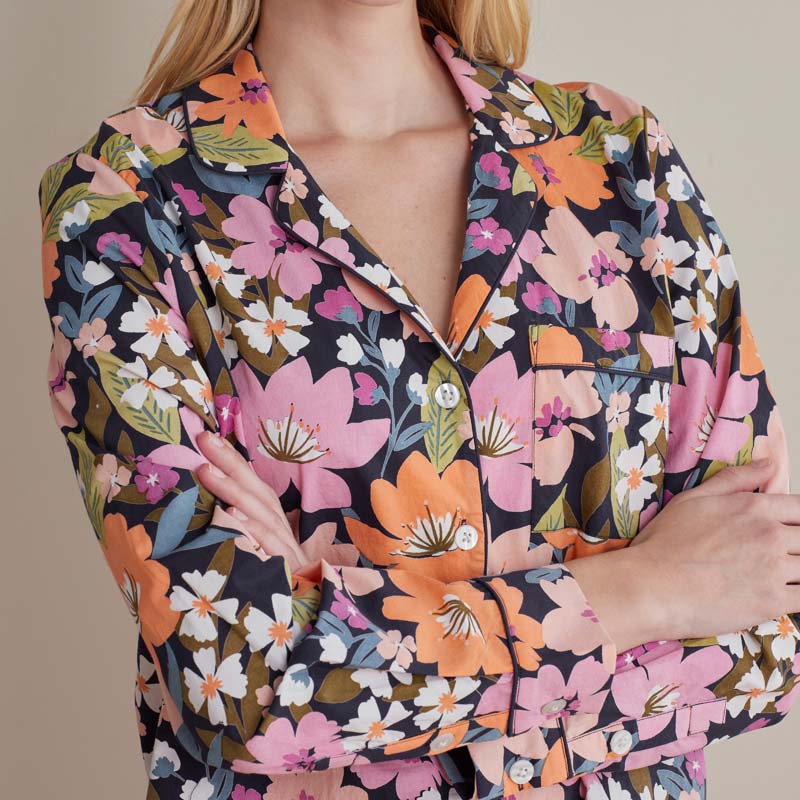 Printed Poplin Women's Button-Down Pajama Set - Wild Floral, L