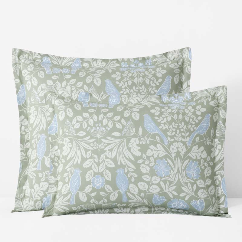 Tira Floral Classic Cool Cotton Percale Reversible Sham - Bird Green, King