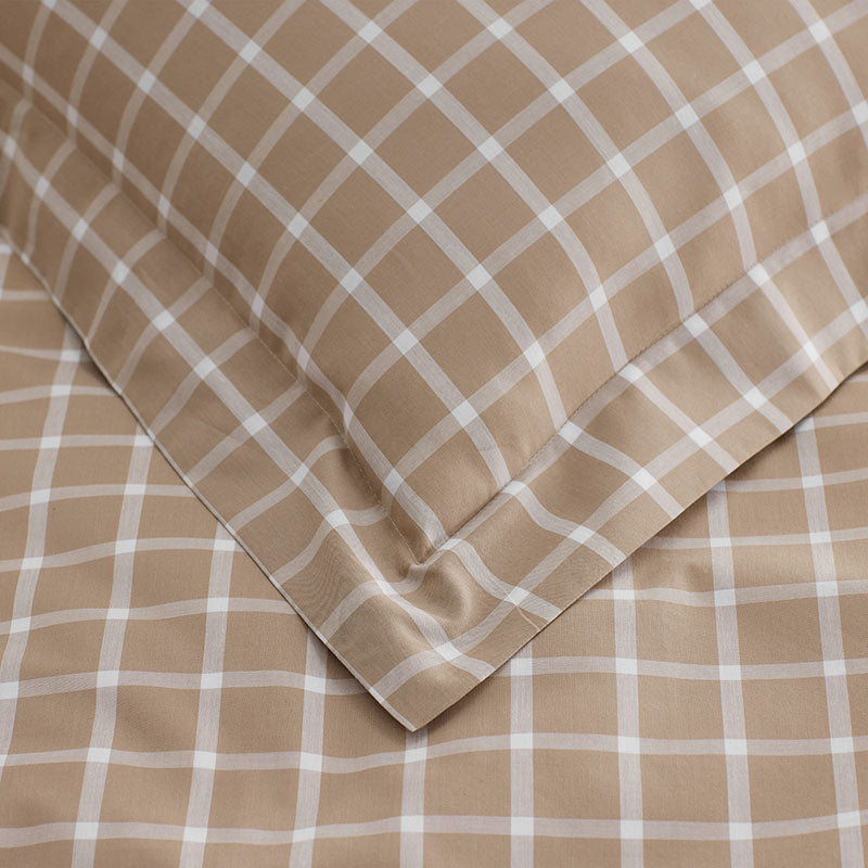 Classic Stripes and Plaids Cool Yarn-Dyed Cotton Percale Bed Sheet Set - Windowpane Taupe, King