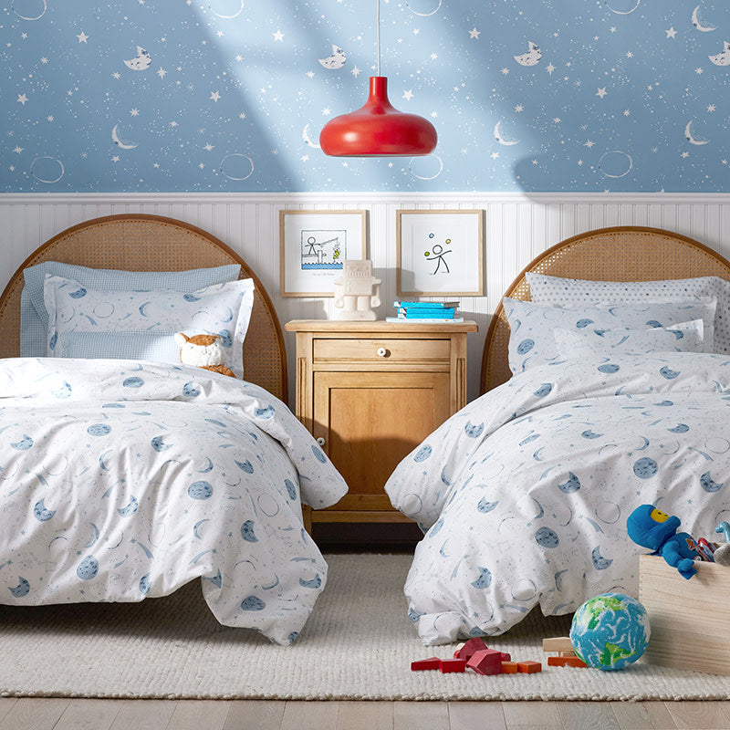 Night Sky Classic Cool Organic Cotton Percale Sheet Set - Blue, Full