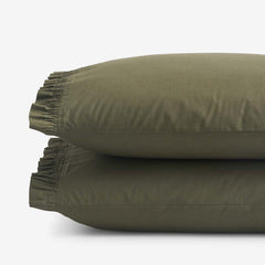 Solid Ruffle Garment Washed Cotton Percale Pillowcase Set - Olive, Standard