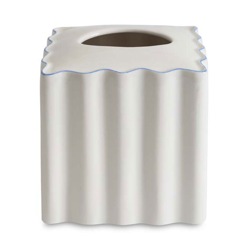 Scallop Tissue Box - Cream and Blue