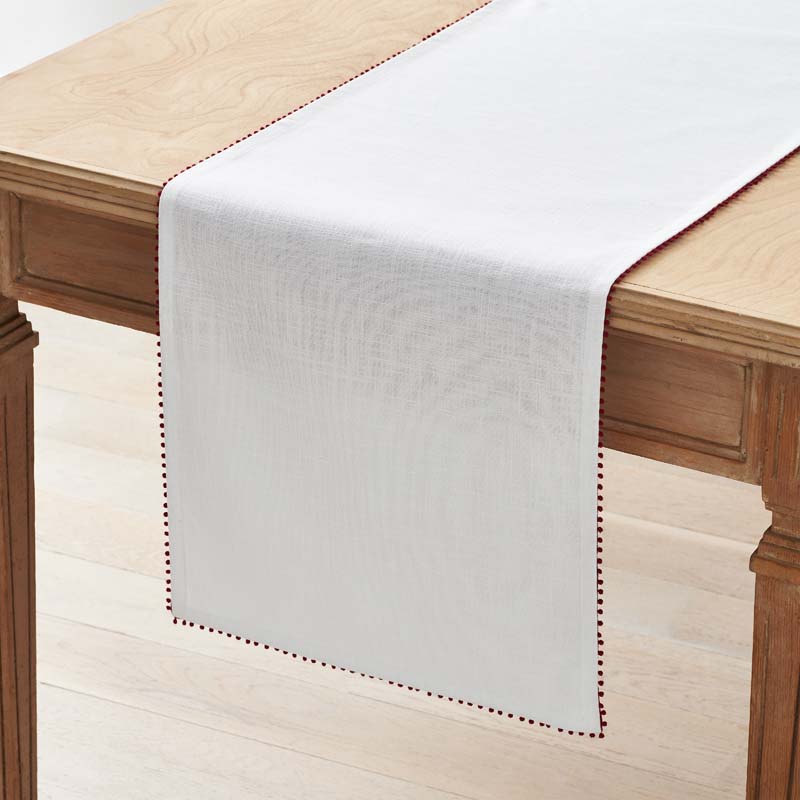 Pom Fringe Table Runner - Red, 16 in. x 90 in.