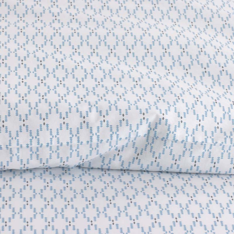 Feliciana Geo Garment Washed Cotton Percale Fitted Bed Sheet - Blue Multi, King
