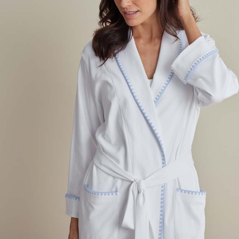 Peruvian Cotton Embroidered Women's Robe - Light Blue, S