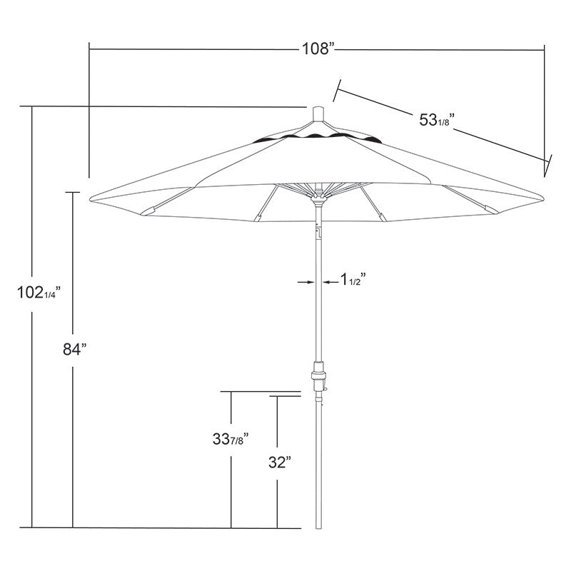 Round Outdoor Patio Umbrella, Fiberglass with Twist Tilt - Black Finish, Forest Green, 9'
