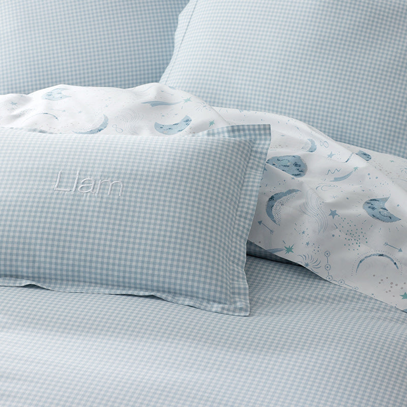 Ditsy Gingham Classic Cool Organic Cotton Percale Bed Sheet Set - Blue, Queen
