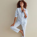 Printed Poplin Women's Button-Down Pajama Set - Blue Stripe, S