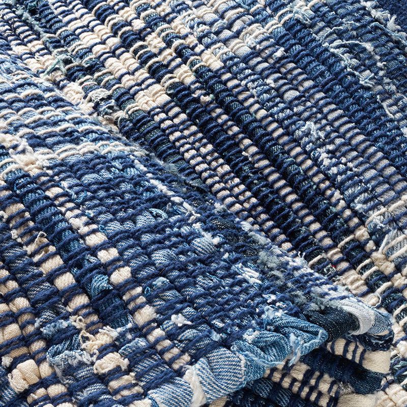 Denim Plaid Handwoven Cotton Rug - Denim, 8' x 10'
