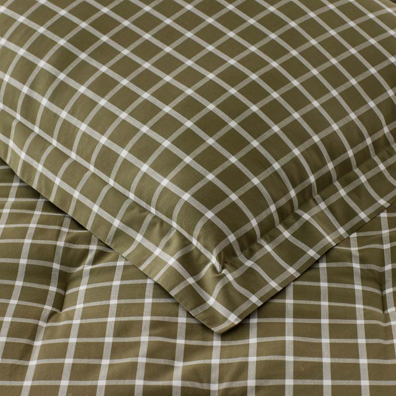 Classic Stripes and Plaids Cool Yarn-Dyed Cotton Percale Reversible Comforter - Windowpane Green, Full