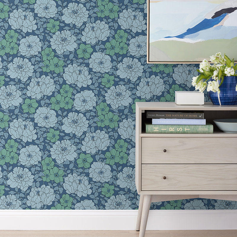 Large Blooms Removable Wallpaper - Blue, Panel