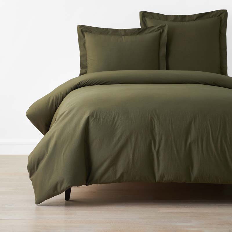 Solid Garment Washed Cotton Percale Duvet Cover - Olive, Twin/Twin XL