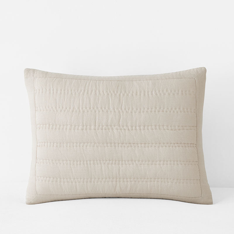 Premium Breathable Washed Linen Solid Quilted Sham - Linen, King