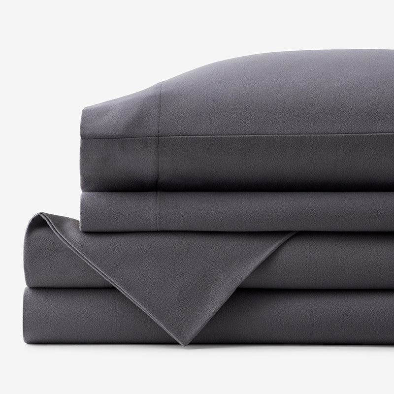 Classic Ultra-Cozy Cotton Velvet Flannel Bed Sheet Set - Stone Gray, Full
