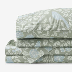 Tira Floral Classic Cool Cotton Percale Bed Sheet Set - Bird Green, Full