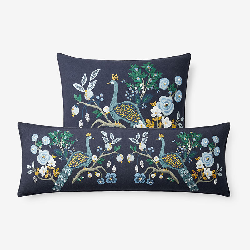 Peacock Decorative Lumbar Pillow Cover - Navy Multi