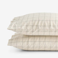 Tailored Stripes and Plaids Premium Breathable Washed Linen Cotton Pillowcase Set - Windowpane Dark Olive, Standard