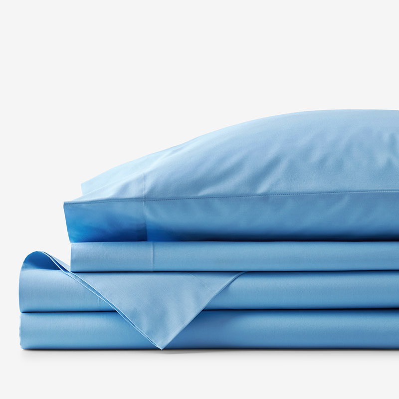 Classic Cool Organic Cotton Percale Solid Bed Sheet Set - Ocean Blue, Queen