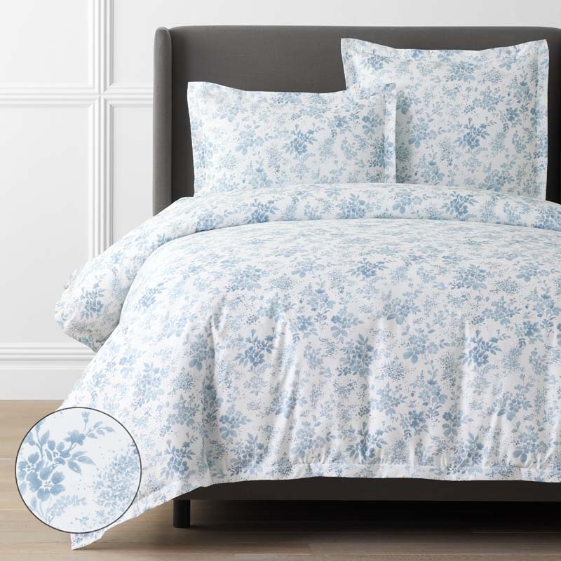 Whisper Fleur Premium Smooth Wrinkle-Free Sateen Duvet Cover - Blue Mist, Full/Queen