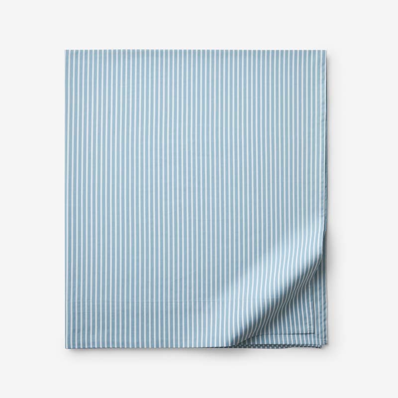 Tira Floral Classic Cool Cotton Percale Flat Bed Sheet - Stripe Blue, Twin/Twin XL