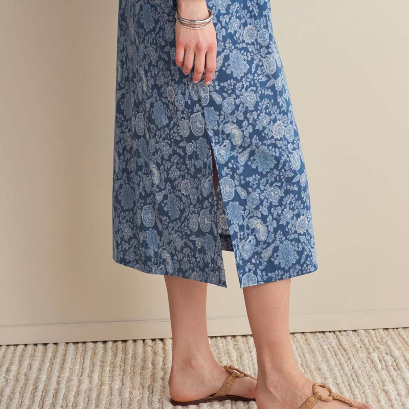 Printed Voile Women's Caftan - Indigo Floral, XL