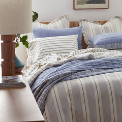 Tailored Stripes and Plaids Classic Cool Cotton Percale Flat Bed Sheet - Wide Stripe Navy, Queen