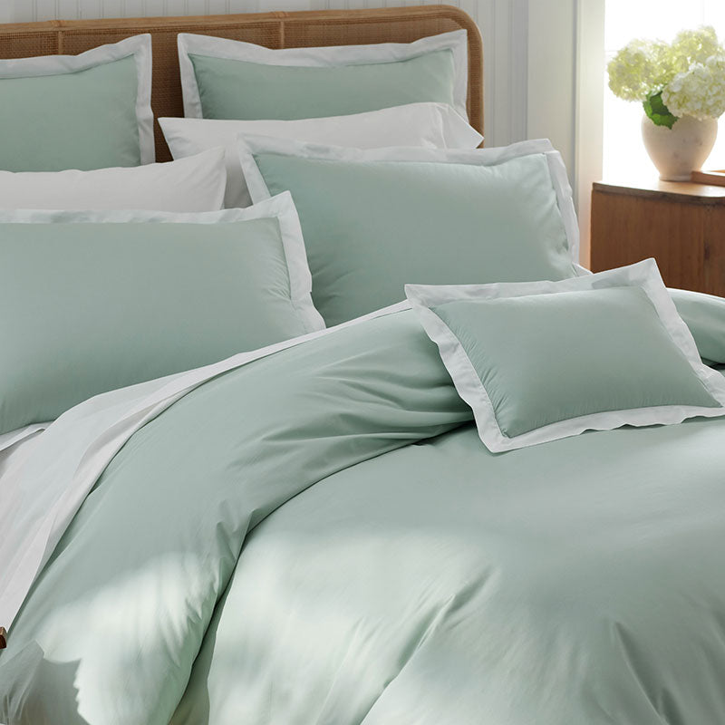 Solid Border Classic Cool Cotton Percale Duvet Cover - Sea Mist, Full