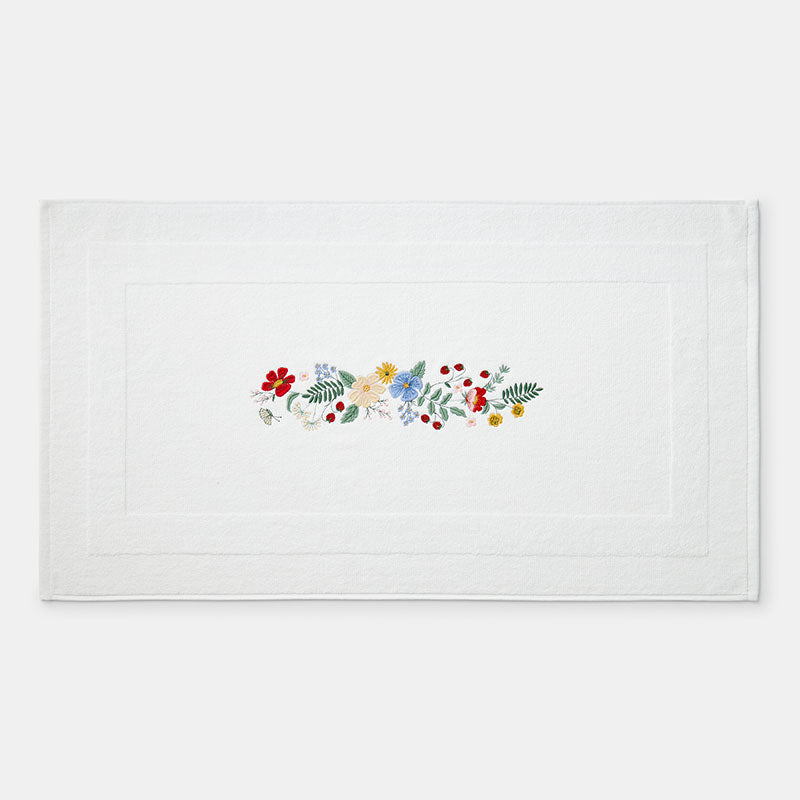 Strawberry Fields Embroidered Bath Mat - White