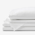 Eyelet Classic Cool Cotton Percale Solid Bed Sheet Set - White, Queen