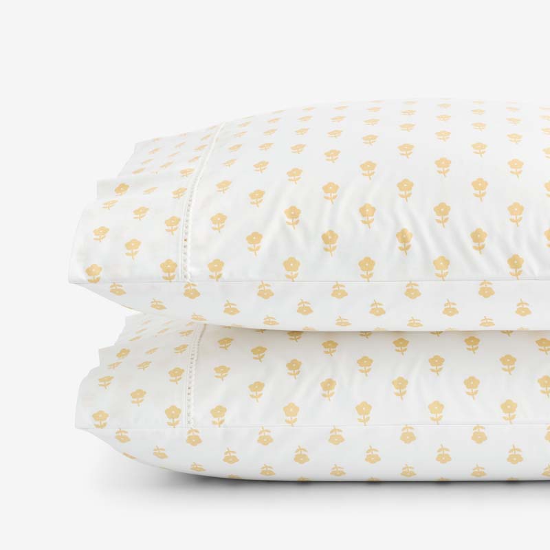 Mini-Prints Garment Washed Cotton Percale Pillowcase Set - Flowers Yellow, King