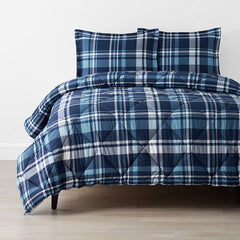 Handsome Tartan Classic Cool Organic Cotton Percale Comforter Set - Blue, Full/Queen