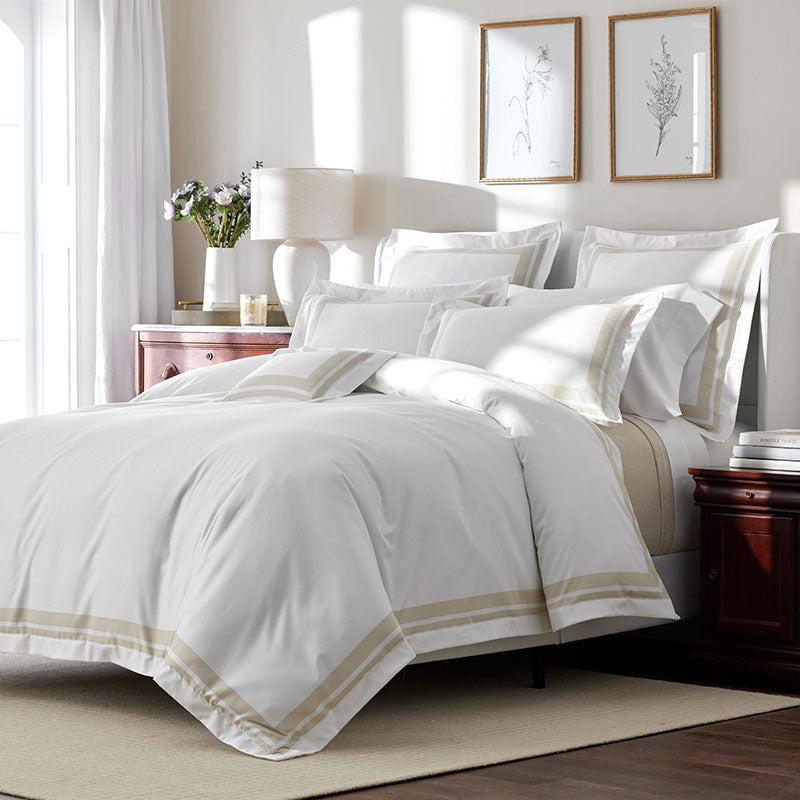 Double Border Premium Smooth Supima® Cotton Wrinkle-Free Sateen Sham - Ivory, Lumbar
