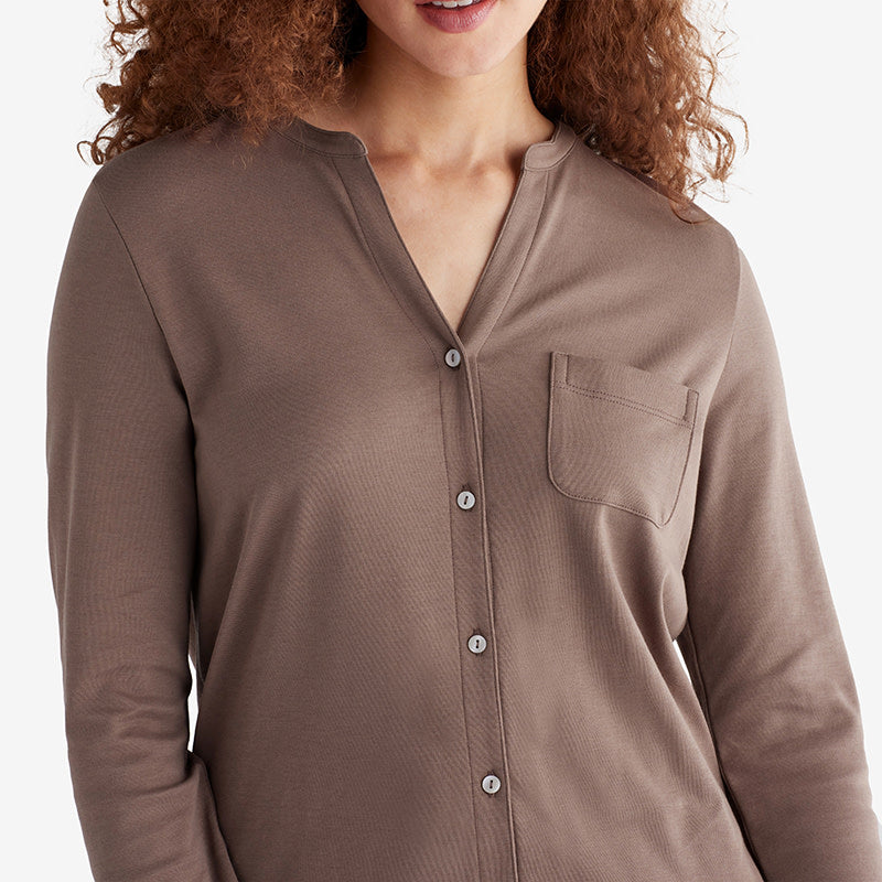 Pima Cotton Women's Button-Down Pajama Set - Cocoa, M